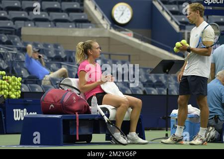 Robbe Ceyssens, Coach und Partner von Elise Mertens und Mertens, wurde bei einem Training vor dem US Open Grand Slam Tennis Turnier am Freitag, den 23. August 2019, in Flushing Meadow, New York City, USA, gezeigt. BELGA FOTO YORICK JANSENS Stockfoto