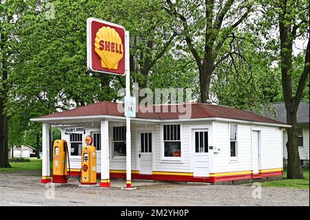 Soulsby Shell Station von 1926, Mt. Olive, Illinois, Vereinigte Staaten von Amerika Stockfoto