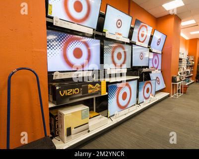 Flat screen television display in a Target store in New York on Tuesday, December 6, 2022. (© Richard B. Levine) Stock Photo