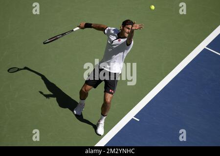 Swiss Roger Federer in Aktion am fünften Tag des US Open Grand Slam Tennis Turniers, in Flushing Meadow, New York City, USA, Freitag, den 30. August 2019. BELGA FOTO YORICK JANSENS Stockfoto