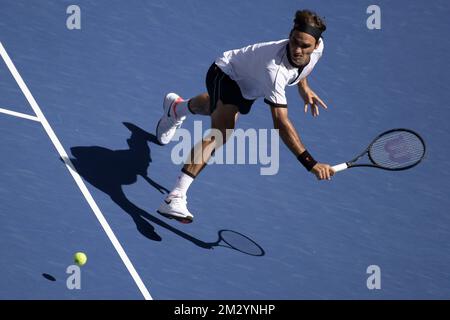 Swiss Roger Federer in Aktion am fünften Tag des US Open Grand Slam Tennis Turniers, in Flushing Meadow, New York City, USA, Freitag, den 30. August 2019. BELGA FOTO YORICK JANSENS Stockfoto