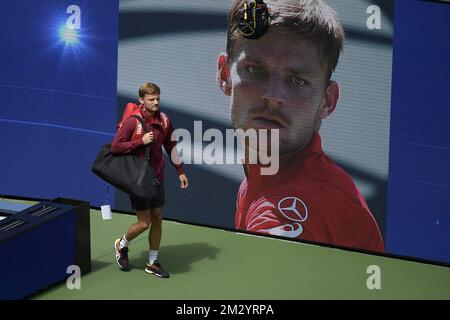 Der belgische David Goffin kommt zu einem Tennisspiel zwischen dem belgischen David Goffin (ATP 15) und dem Schweizer Roger Federer (ATP 3), in der vierten Runde der Men's Singles of the US Open Grand Slam Tennis Turnier, in Flushing Meadow, in New York City, USA, Sonntag, 01. September 2019. BELGA FOTO YORICK JANSENS Stockfoto