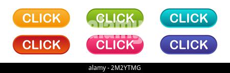 Click set colorful buttons isolated on white background. Click icon. Vector web button. For web sites and banners design. Vector EPS 10. Isolated on w Stock Vektor