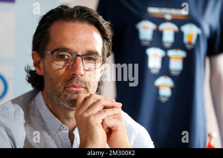 Trainer der belgischen nationalen Radsportmannschaft Ludwig Willems, die auf einer Pressekonferenz des belgischen Radsportverbands (KBWB-RLVB) in Brüssel fotografiert wurde, um die Auswahl für die kommenden Weltmeisterschaften am Montag, den 09. September 2019, bekanntzugeben. Die UCI World Road Cycling Championships finden vom 22. Bis 29. September in Yorkshire, Großbritannien, statt. BELGA FOTO NICOLAS MAETERLINCK Stockfoto