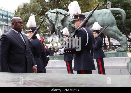 Der Präsident der Demokratischen Republik Kongo Felix Tshisekedi wurde am Grab des unbekannten Soldaten in der Kongresssäule (Colonne du Congres - Congreskolom) im Rahmen des mehrtägigen offiziellen Besuchs des Präsidenten der Demokratischen Republik Kongo in Belgien, Dienstag, den 17. September 2019, in Brüssel fotografiert. BELGA FOTO BENOIT DOPPPAGNE Stockfoto