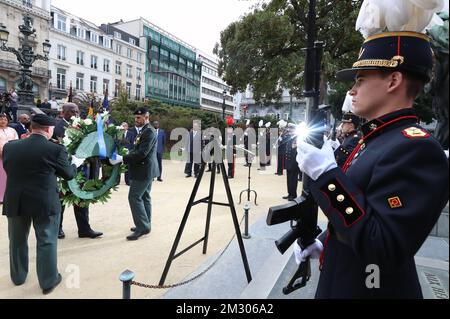 Der Präsident der Demokratischen Republik Kongo Felix Tshisekedi wurde am Grab des unbekannten Soldaten in der Kongresssäule (Colonne du Congres - Congreskolom) im Rahmen des mehrtägigen offiziellen Besuchs des Präsidenten der Demokratischen Republik Kongo in Belgien, Dienstag, den 17. September 2019, in Brüssel fotografiert. BELGA FOTO BENOIT DOPPPAGNE Stockfoto