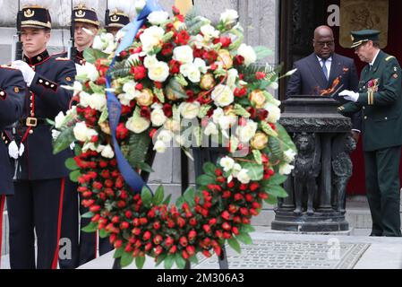 Der Präsident der Demokratischen Republik Kongo Felix Tshisekedi wurde am Grab des unbekannten Soldaten in der Kongresssäule (Colonne du Congres - Congreskolom) im Rahmen des mehrtägigen offiziellen Besuchs des Präsidenten der Demokratischen Republik Kongo in Belgien, Dienstag, den 17. September 2019, in Brüssel fotografiert. BELGA FOTO BENOIT DOPPPAGNE Stockfoto