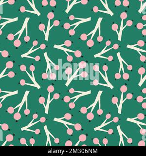 Nahtloser Hintergrund mit Winterbeermuster. Lustiges und trendiges handgezeichnetes Vektordesign. Stock Vektor