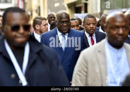 Der Präsident der Demokratischen Republik Kongo, Felix Tshisekedi, wurde während eines Besuchs im Antwerpener Welt-Diamantenzentrum als einer der größten Diamantenproduzenten im Kongo dargestellt, der Teil des mehrtägigen offiziellen Besuchs des Präsidenten der Demokratischen Republik Kongo in Belgien am Mittwoch, den 18. September 2019, in Brüssel ist. BELGA FOTO DIRK WAEM Stockfoto