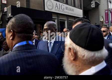 Der Präsident der Demokratischen Republik Kongo, Felix Tshisekedi, wurde während eines Besuchs im Antwerpener Welt-Diamantenzentrum als einer der größten Diamantenproduzenten im Kongo dargestellt, der Teil des mehrtägigen offiziellen Besuchs des Präsidenten der Demokratischen Republik Kongo in Belgien am Mittwoch, den 18. September 2019, in Brüssel ist. BELGA FOTO DIRK WAEM Stockfoto