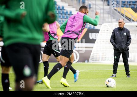 Der Cheftrainer von Saint-Etienne, Ghislain Printant, zeigte sich am Mittwoch, den 18. September 2019 in Gent während einer Schulung der französischen Mannschaft ALS Saint-Etienne. Morgen trifft Saint-Etienne den belgischen Fußballverein KAA Gent in der Gruppenphase der UEFA Europa League. BELGA FOTO JASPER JACOBS Stockfoto