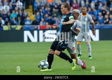 Ruud Vormer des Clubs und Mario Rene Junior Lemina des Galatasaray kämpfen um den Ball während eines Spiels zwischen dem belgischen Fußballteam Club Brügge und dem türkischen Verein Galatasaray AS in Brügge, Mittwoch, den 18. September 2019, am ersten Tag der Gruppenphase der UEFA Champions League, In der Gruppe A. BELGA FOTO KURT DESPLENTER Stockfoto