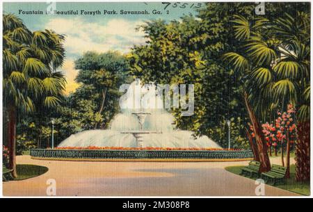 Brunnen im wunderschönen Forsyth Park, Savannah, Georgia , Parks, Tichnor Brothers Collection, Postkarten der Vereinigten Staaten Stockfoto