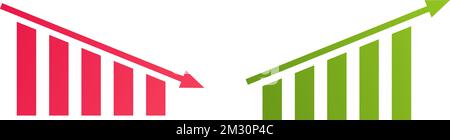 Diagrammgruppe wird vergrößert. Geschäftsdiagramm mit Pfeil. Profitsteigerung im Sumbol. Fortschrittsanzeige. Balkendiagramm. Pfeilsymbol „Growth Success“. Fortschrittssymbol. Diagramm erhöhen Stock Vektor
