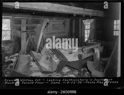 Frank J. Whitney Anwesen, südwestlich im südwestlichen Zimmer, 2. Stock, Dana, Massachusetts, 22. August, 1938 : Parzelle Nr. 452-25, Frank J. Whitney Erben, Wasserwerke, Reservoirs, Wasserverteilungsstrukturen, Immobilien, Wohngebäude, Innenansichten Stockfoto