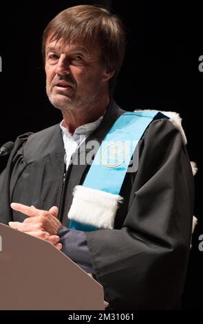 Umweltaktivist und ehemaliger französischer Minister Nicolas Hulot auf einer Zeremonie für den Doktor Honoris Causa Ehrendoktor der UMons-Universität am Donnerstag, den 10. Oktober 2019 in Mons. BELGA FOTO BENOIT DOPPPAGNE Stockfoto