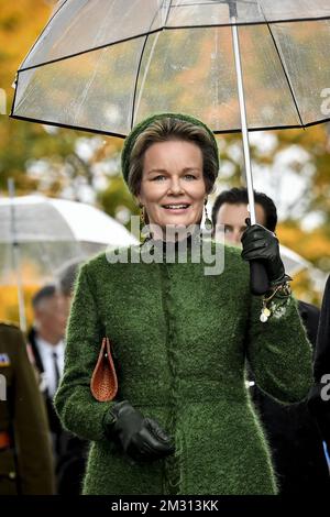 Königin Mathilde von Belgien, abgebildet auf einem Spaziergang vom Großherzoglichen Palast zur Corniche, am ersten Tag eines dreitägigen Staatsbesuchs des belgischen Königspaares in Luxemburg, Dienstag, den 15. Oktober 2019, in Luxemburg. BELGA FOTO DIRK WAEM Stockfoto