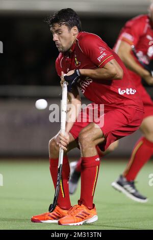 Der belgische Simon Gougnard spielte in Aktion während eines freundlichen Hockeyspiels zwischen der belgischen nationalen Hockeymannschaft The Red Lions und Irland am Dienstag, den 15. Oktober 2019 in Brüssel. BELGA FOTO BRUNO FAHY Stockfoto