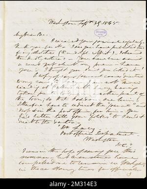 Frederick William Thomas, Washington, DC, Autogrammbrief unterzeichnet an Edgar Allan Poe, 29. September 1845, amerikanische Literatur, 19.. Jahrhundert, Geschichte und Kritik, Autoren, Amerikaner, 19.. Jahrhundert, Korrespondenz, Autoren und Verleger, Dichter, Amerikaner, 19.. Jahrhundert, Korrespondenz, Wirt, William, 1772-1834. Rufus W. Griswold Papers Stockfoto