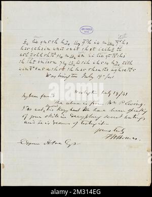 Frederick William Thomas, Washington, DC, Autogrammbrief unterzeichnet an Edgar Allan Poe, 19. Juli 1841, amerikanische Literatur, 19.. Jahrhundert, Geschichte und Kritik, Autoren, Amerikaner, 19.. Jahrhundert, Korrespondenz, Autoren und Verleger, Dichter, Amerikaner, 19.. Jahrhundert, Korrespondenz. Rufus W. Griswold Papers Stockfoto