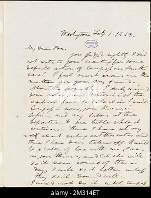 Frederick William Thomas, Washington, DC, Autogrammbrief unterzeichnet an Edgar Allan Poe, 21. Mai 1843, amerikanische Literatur, 19.. Jahrhundert, Geschichte und Kritik, Autoren, Amerikaner, 19.. Jahrhundert, Korrespondenz, Autoren und Verleger, Dichter, Amerikaner, 19.. Jahrhundert, Korrespondenz. Rufus W. Griswold Papers Stockfoto