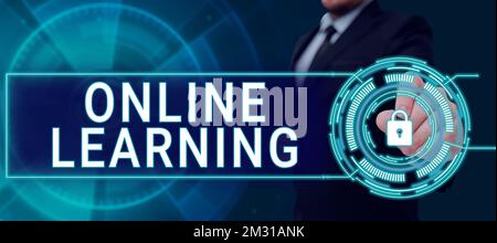 Konzeptionelle Darstellung Online Learning. Wort für Larning mit Hilfe des Internets und eines Computers Stockfoto