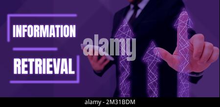 Textinformationen abrufen wird geschrieben. Geschäftsübersicht Ein Ort, an dem Daten gespeichert und abrufbar sind Stockfoto
