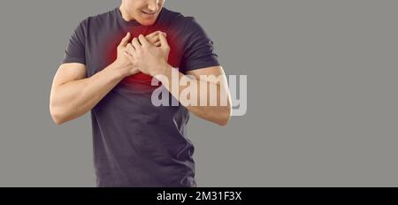 Ungesunde Männer leiden unter Schmerzen in der Brust Stockfoto