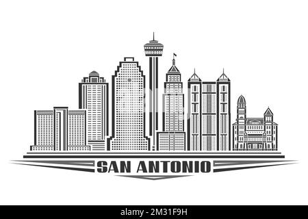 Vektordarstellung von San Antonio, einfarbiges horizontales Poster mit linearem Design, berühmtes amerikanisches Stadtbild, urbanes Kunstkonzept mit Dekoration Stock Vektor