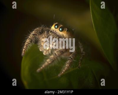 A macro shot of Hyllus semicupreus, the heavy-bodied jumper. Stock Photo