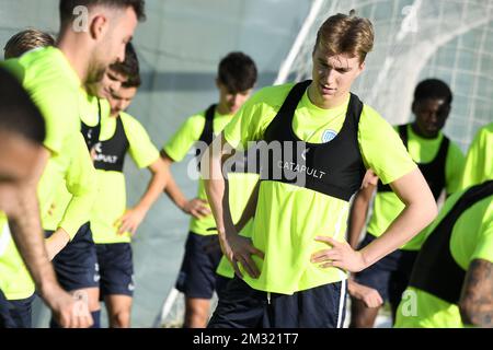 Genks Kristian Thorstvedt wurde am Sonntag, den 05. Januar 2020, im Wintertrainingslager der belgischen Fußballmannschaft KRC Genk in Benidorm, Spanien, gezeigt. BELGA FOTO YORICK JANSENS Stockfoto