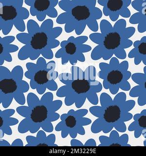 Seamless simple cute pattern of large blue flowers on white background.Endless floral ornament with beautiful blossoms.Colourful backdrop for fabric Stock Vektor