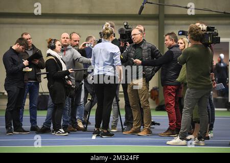 Die belgische Tennisspielerin Kim Clijsters, die in einem Open-Media-Moment bei der Rückkehr der belgischen ehemaligen Weltmeisterin Kim Clijsters in ihrem Tenniscenter namens Kiml Clijsters Sports & Health Club in Bree, Mittwoch, den 15. Januar 2020, fotografiert wurde. BELGA FOTO YORICK JANSENS Stockfoto