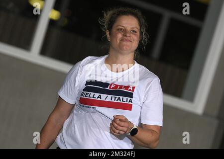 Die belgische Tennisspielerin Kim Clijsters, die in einem Open-Media-Moment bei der Rückkehr der belgischen ehemaligen Weltmeisterin Kim Clijsters in ihrem Tenniscenter namens Kiml Clijsters Sports & Health Club in Bree, Mittwoch, den 15. Januar 2020, fotografiert wurde. BELGA FOTO YORICK JANSENS Stockfoto