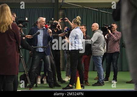 Die belgische Tennisspielerin Kim Clijsters, die in einem Open-Media-Moment bei der Rückkehr der belgischen ehemaligen Weltmeisterin Kim Clijsters in ihrem Tenniscenter namens Kiml Clijsters Sports & Health Club in Bree, Mittwoch, den 15. Januar 2020, fotografiert wurde. BELGA FOTO YORICK JANSENS Stockfoto