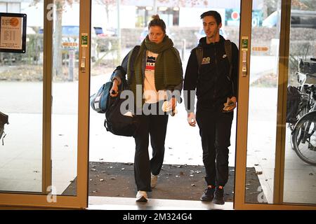 Der belgische Tennisspieler Kim Clijsters und der Fitnesstrainer und Physiotherapeut von Kim Clijsters, Matthijs Van Speybroeck, bildeten in einem Open-Media-Moment die Rückkehr des belgischen ehemaligen Weltmeisters Kim Clijsters, in ihrem Tenniscenter namens Kiml Clijsters Sports & Health Club, in Bree, Mittwoch, den 15. Januar 2020. BELGA FOTO YORICK JANSENS Stockfoto