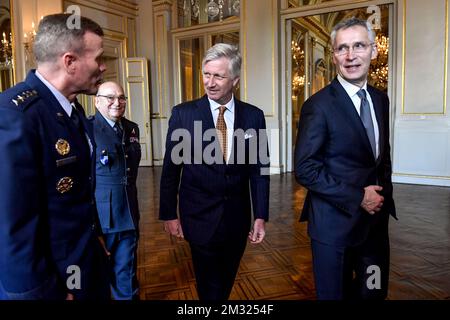 König Philippe - Filip von Belgien und NATO-Generalsekretär Jens Stoltenberg, abgebildet auf einem Neujahrsempfang, der von der Königlichen Familie für die ständigen Vertreter und Formbeamten der NATO am Donnerstag, den 16. Januar 2020, im Königspalast in Brüssel veranstaltet wird. BELGA FOTO DIRK WAEM Stockfoto