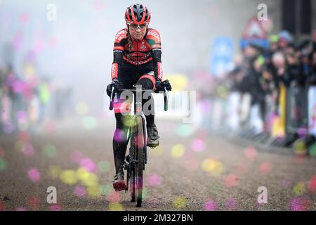 Dutch Denise Betsema überquert die Ziellinie beim Kasteelcross Cyclocross Women Elite-Rennen am Samstag, den 25. Januar 2020 in Zonnebeke. BELGA FOTO DAVID STOCKMAN Stockfoto