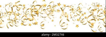 Explosion of golden flying stars and tinsel . Abstract random grainy texturefor celebratory design, Christmas decorations, wedding theme, greeting car Stock Vektor