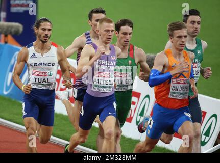 TUAL Gabriel of France , PATTISON Ben , WIGHTMAN Jake of Great Britain , HULLER Dániel of Hungary , ENGLISH Mark of Ireland und VAN DIEPEN Tony of Netherlands MEN's 800m SEMIFINAL 2 während der Europameisterschaft der Leichtathletik 2022 am 18. August 2022 in München, Deutschland - Photo Laurent Lairys / DPPI Stockfoto