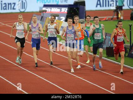 TUAL Gabriel of France , PATTISON Ben , WIGHTMAN Jake of Great Britain , HULLER Dániel of Hungary , ENGLISH Mark of Ireland , VAN DIEPEN Tony of Netherlands , CRESTAN Eliott of Belgium und García Mariano of Spain MEN's 800m SEMIFINAL 2 während der Europäischen Leichtathletikmeisterschaft 2022 am 18. August, 2022 in München, Deutschland - Photo Laurent Lairys / DPPI Stockfoto