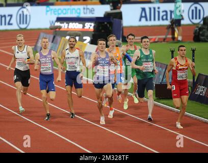TUAL Gabriel of France , PATTISON Ben , WIGHTMAN Jake of Great Britain , HULLER Dániel of Hungary , ENGLISH Mark of Ireland , VAN DIEPEN Tony of Netherlands , CRESTAN Eliott of Belgium und García Mariano of Spain MEN's 800m SEMIFINAL 2 während der Europäischen Leichtathletikmeisterschaft 2022 am 18. August, 2022 in München, Deutschland - Photo Laurent Lairys / DPPI Stockfoto
