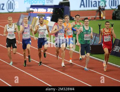 TUAL Gabriel of France , PATTISON Ben , WIGHTMAN Jake of Great Britain , HULLER Dániel of Hungary , ENGLISH Mark of Ireland , VAN DIEPEN Tony of Netherlands , CRESTAN Eliott of Belgium und García Mariano of Spain MEN's 800m SEMIFINAL 2 während der Europäischen Leichtathletikmeisterschaft 2022 am 18. August, 2022 in München, Deutschland - Photo Laurent Lairys / DPPI Stockfoto