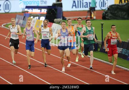 TUAL Gabriel of France , PATTISON Ben , WIGHTMAN Jake of Great Britain , HULLER Dániel of Hungary , ENGLISH Mark of Ireland , VAN DIEPEN Tony of Netherlands , CRESTAN Eliott of Belgium und García Mariano of Spain MEN's 800m SEMIFINAL 2 während der Europäischen Leichtathletikmeisterschaft 2022 am 18. August, 2022 in München, Deutschland - Photo Laurent Lairys / DPPI Stockfoto