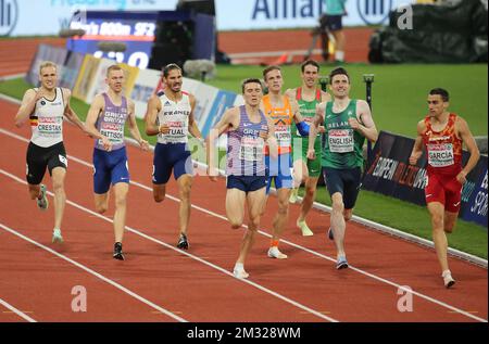 TUAL Gabriel of France , PATTISON Ben , WIGHTMAN Jake of Great Britain , HULLER Dániel of Hungary , ENGLISH Mark of Ireland , VAN DIEPEN Tony of Netherlands , CRESTAN Eliott of Belgium und García Mariano of Spain MEN's 800m SEMIFINAL 2 während der Europäischen Leichtathletikmeisterschaft 2022 am 18. August, 2022 in München, Deutschland - Photo Laurent Lairys / DPPI Stockfoto