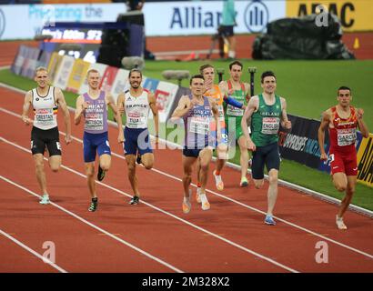 TUAL Gabriel of France , PATTISON Ben , WIGHTMAN Jake of Great Britain , HULLER Dániel of Hungary , ENGLISH Mark of Ireland , VAN DIEPEN Tony of Netherlands , CRESTAN Eliott of Belgium und García Mariano of Spain MEN's 800m SEMIFINAL 2 während der Europäischen Leichtathletikmeisterschaft 2022 am 18. August, 2022 in München, Deutschland - Photo Laurent Lairys / DPPI Stockfoto