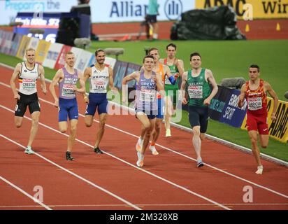 TUAL Gabriel of France , PATTISON Ben , WIGHTMAN Jake of Great Britain , HULLER Dániel of Hungary , ENGLISH Mark of Ireland , VAN DIEPEN Tony of Netherlands , CRESTAN Eliott of Belgium und García Mariano of Spain MEN's 800m SEMIFINAL 2 während der Europäischen Leichtathletikmeisterschaft 2022 am 18. August, 2022 in München, Deutschland - Photo Laurent Lairys / DPPI Stockfoto