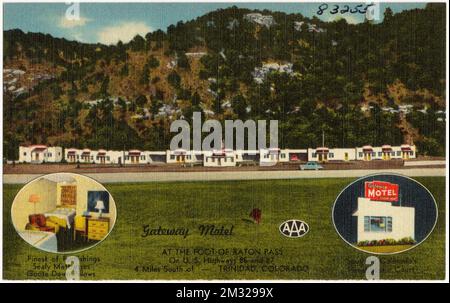 Gateway Motel, am Fuße des Ration Pass, auf der U.S. Highways 86 und 87, 4 Meilen südlich von - Trinidad, Colorado , Motels, Tichnor Brothers Collection, Postkarten der Vereinigten Staaten Stockfoto