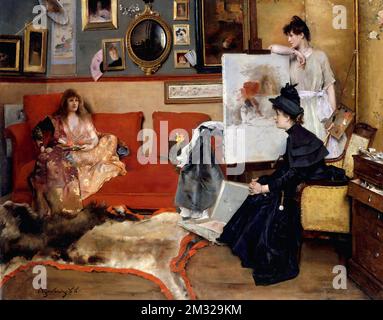 Im Studio des belgischen Künstlers Alfred Stevens (1823-1906), Öl auf Leinwand 1888 Stockfoto