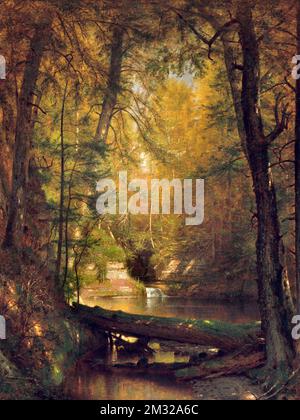 The Trout Pool by Worthington Whittredge (1820 -1910), oil on canvas, 1870 Stock Photo